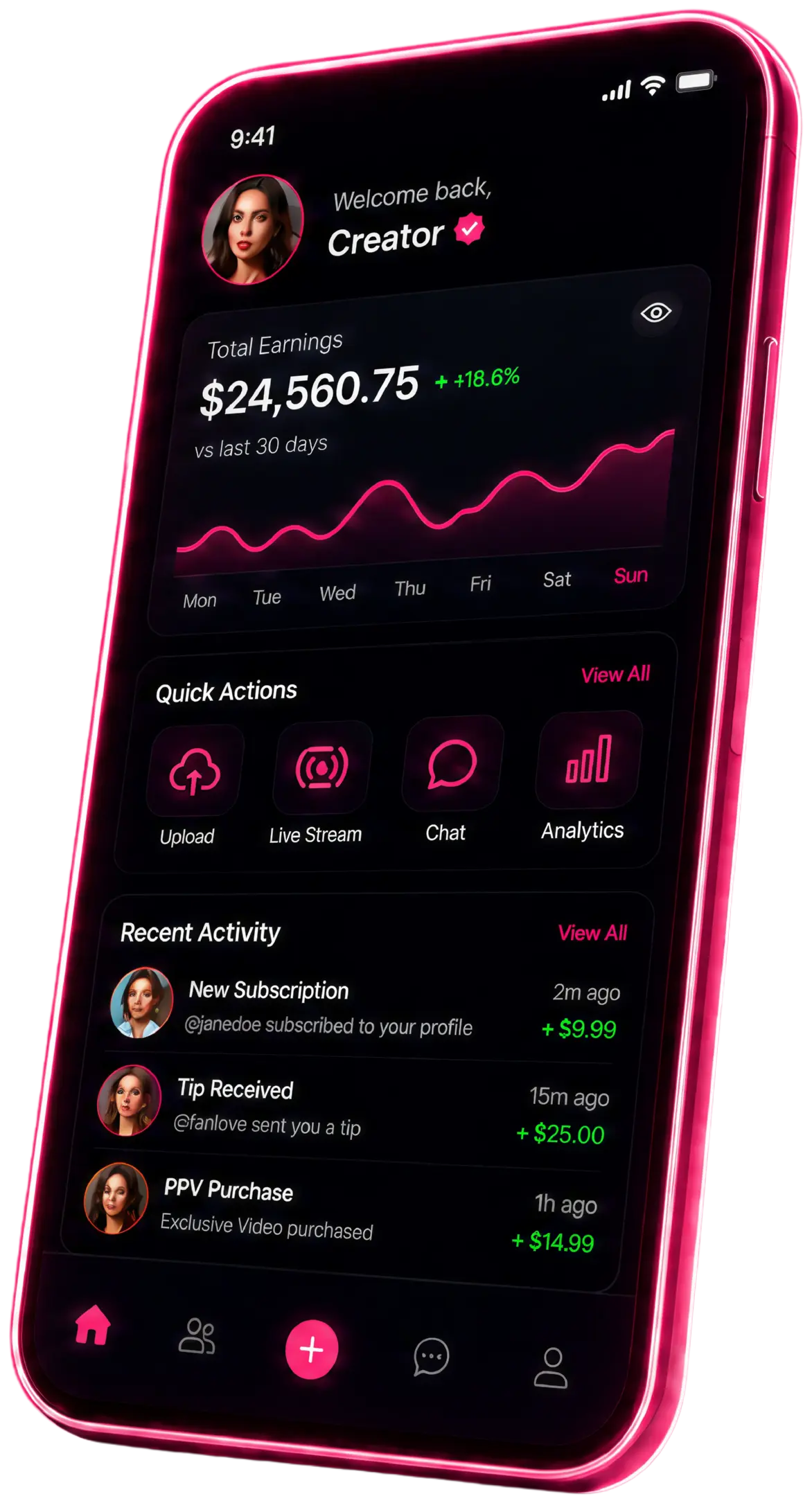 JiggleJiggle creator dashboard on a mobile phone